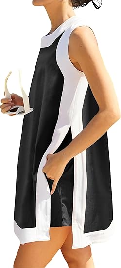 👗Női lezser színes blokkos ujjatlan felsők, rövidnadrágok zsebbel🥰