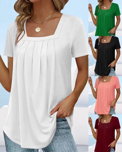 🎁Egyszínű, rövid ujjú, szögletes nyakú póló