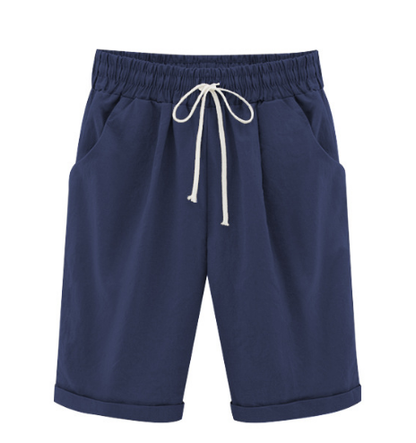 Laza plus size rövidnadrág egyszínű, elasztikus derékszíjjal