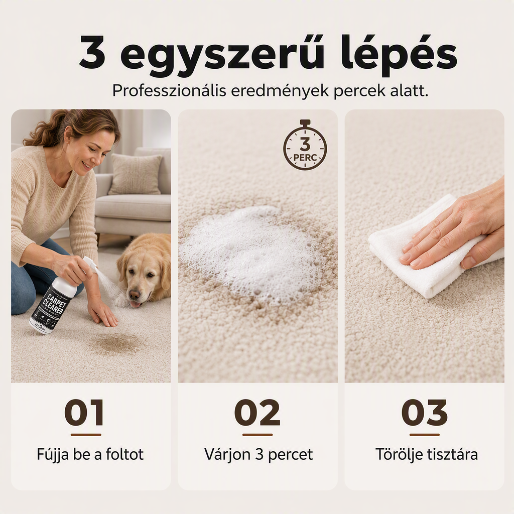 ⚡ Ipari hatékonyság, azonnali eredmény🧹 Szőnyegmélytisztító spray – mikrobuborék-technológia + anyagbarát | Szőnyegekhez, kanapékhoz és autó belső teréhez alkalmas, semlegesíti a kellemetlen szagokat ✨