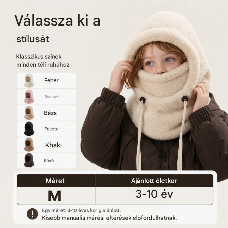Kényelmes téli sapka gyerekeknek, minden egyben