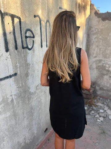 Női egyszínű pamut és lenvászon ruha