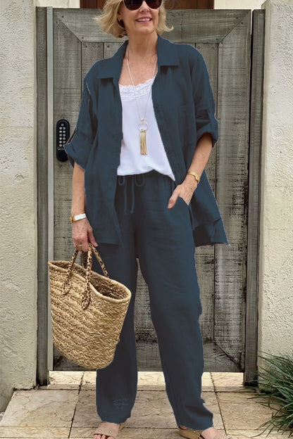 Kétrészes alkalmi ingkészlet pamutból és lenből