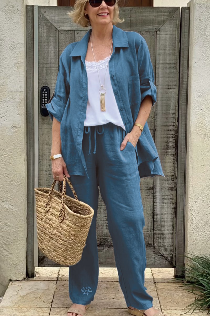 Kétrészes alkalmi ingkészlet pamutból és lenből