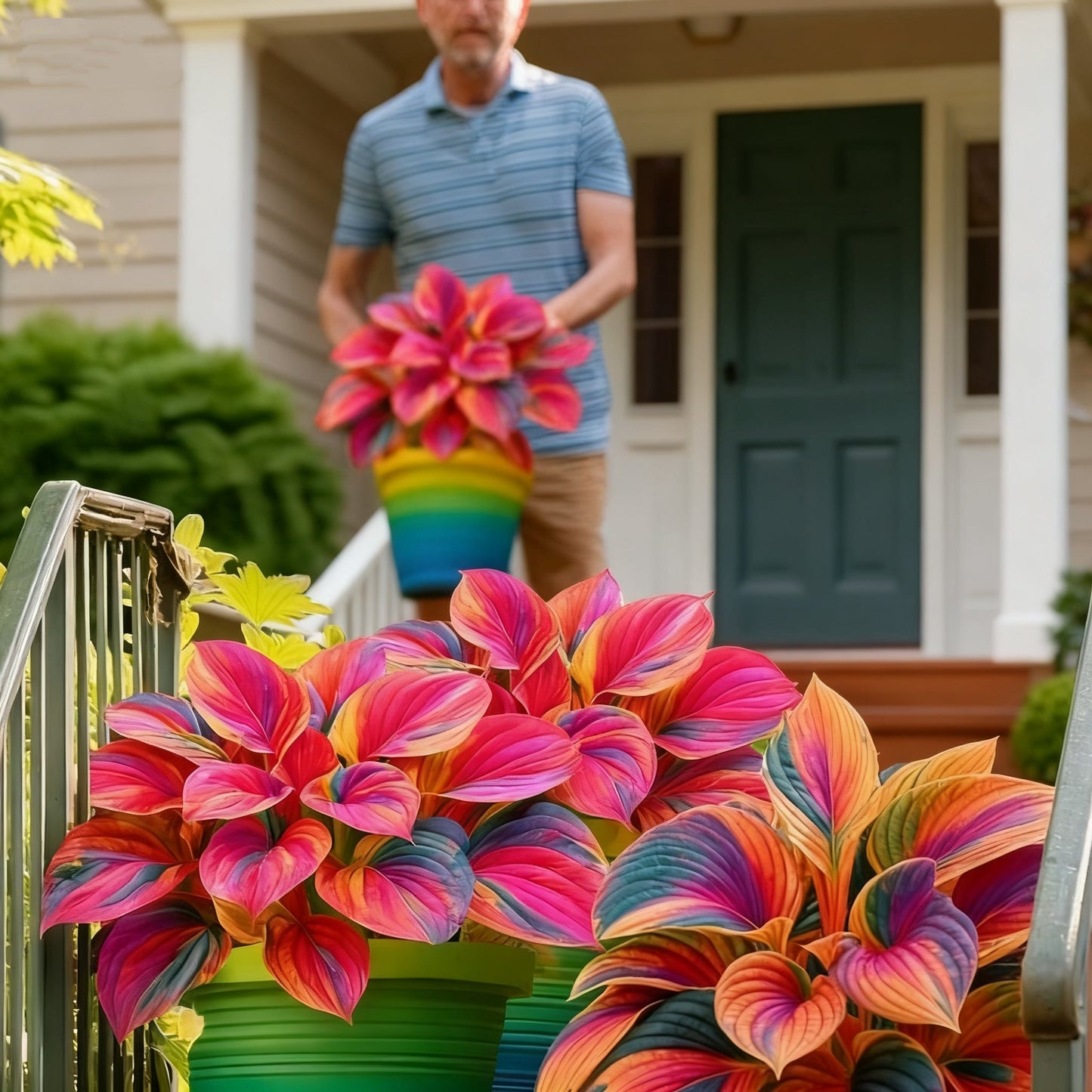 🌈🔥 Limitált kiadású Szivárványos Láng Hosták - Ritka Többszínű Lombozat, Kizárólag Üzletünkben 🌸
