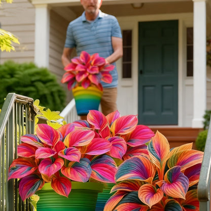 🌈🔥 Limitált kiadású Szivárványos Láng Hosták - Ritka Többszínű Lombozat, Kizárólag Üzletünkben 🌸