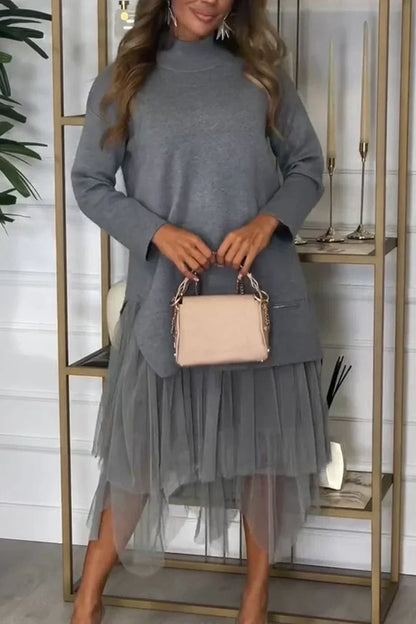 Női hétköznapi hálós ruha egyszínű színben