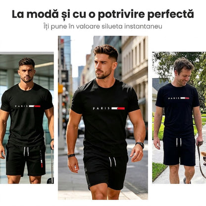 👕 MOST 30% KEDVEZMÉNY! ⏰ Férfi kétrészes mintás szett – Puha és lélegző – Laza szabás, tökéletes nyári kikapcsolódásra vagy hétköznapokra – Összeillő felső és rövidnadrág 🩳