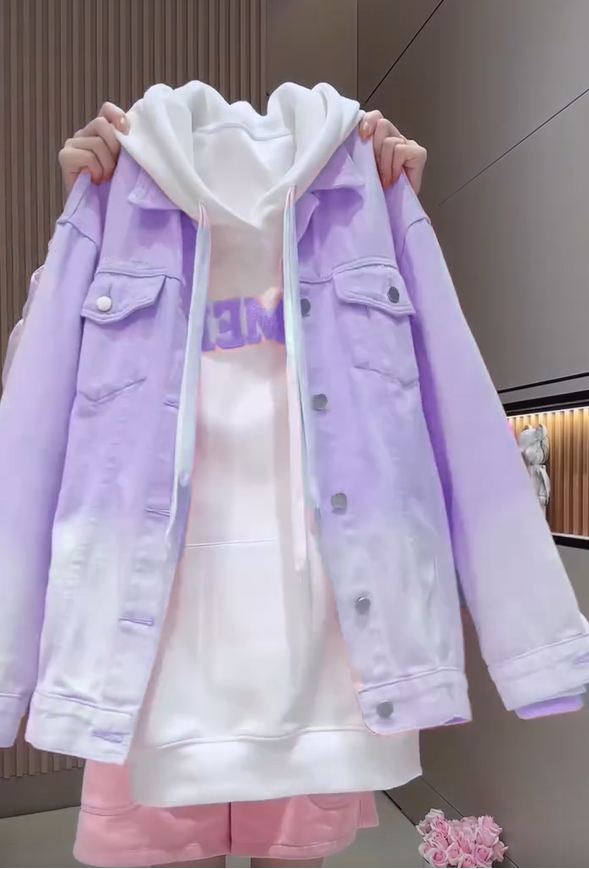 🎨Kényelmes női kapucnis Gradient farmerdzseki