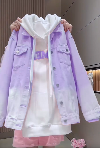 🎨Kényelmes női kapucnis Gradient farmerdzseki