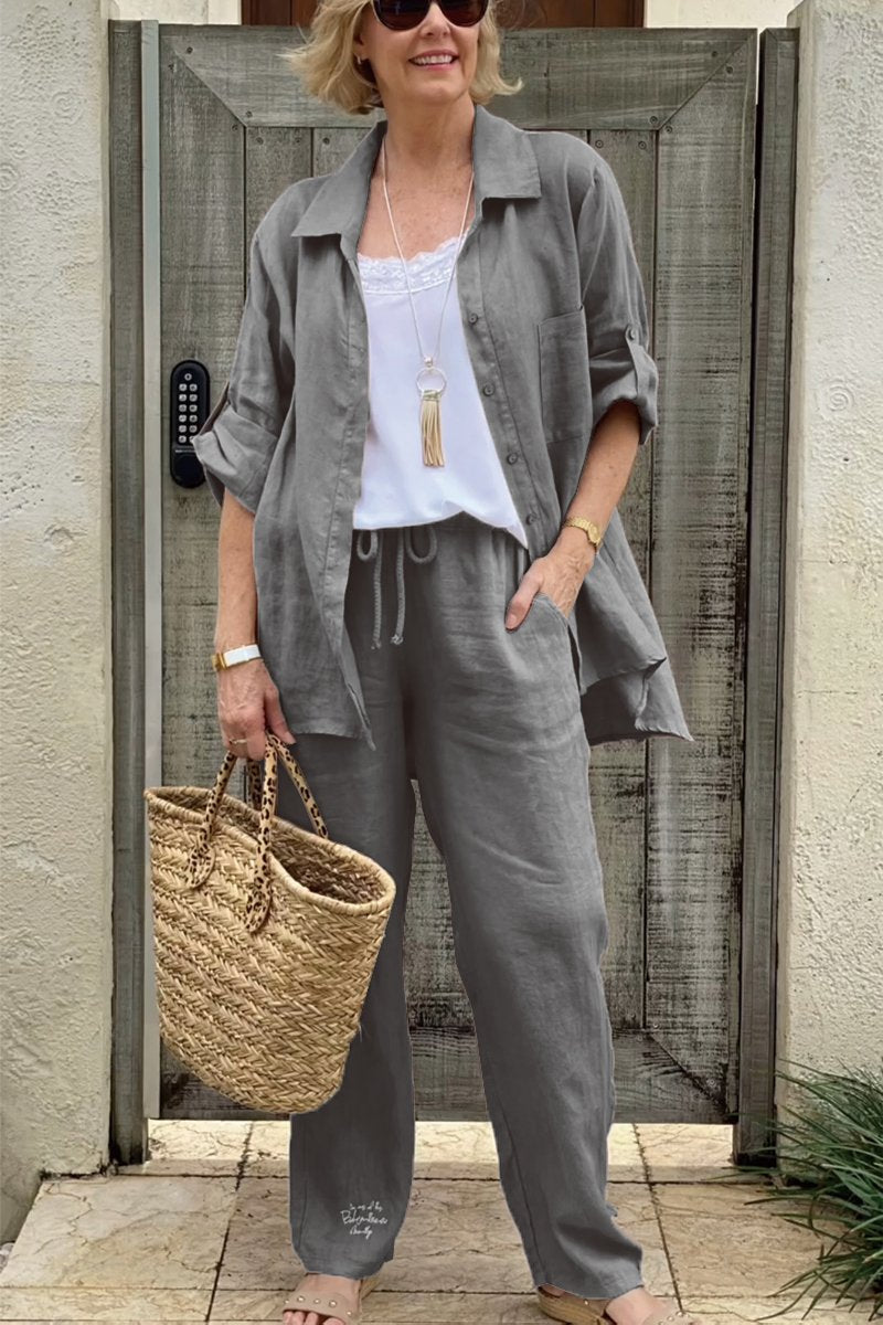 Kétrészes alkalmi ingkészlet pamutból és lenből