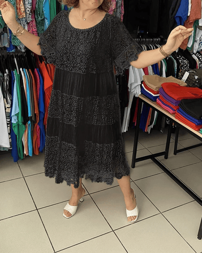 💝Egyszínű koronkowa sukienka z krótkim rękawem👗