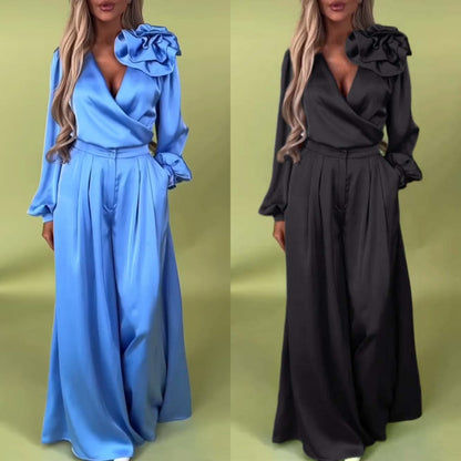 Luxus szett szatén inggel és bő nadrággal