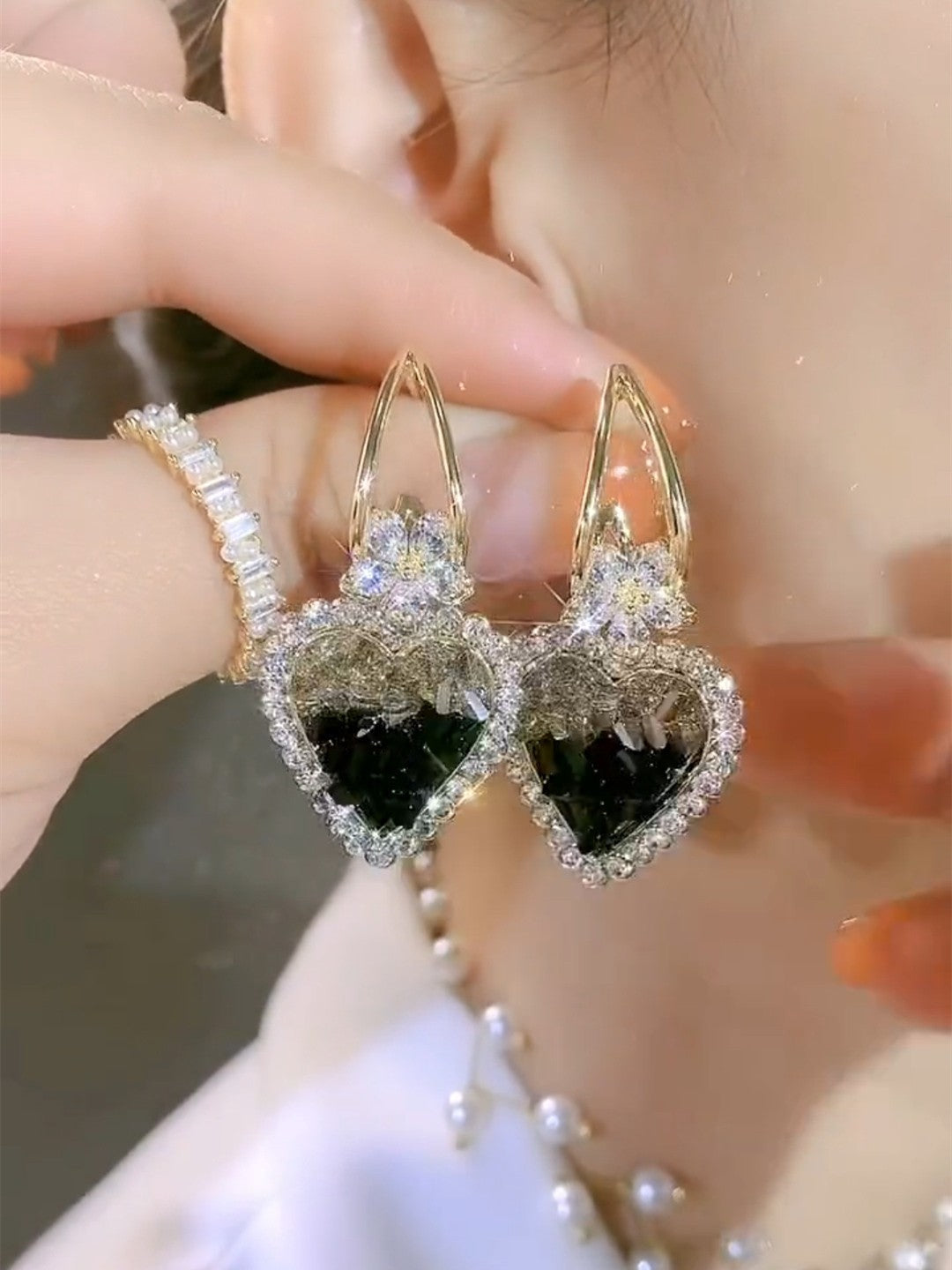 Zöld kristály szívű fülbevaló