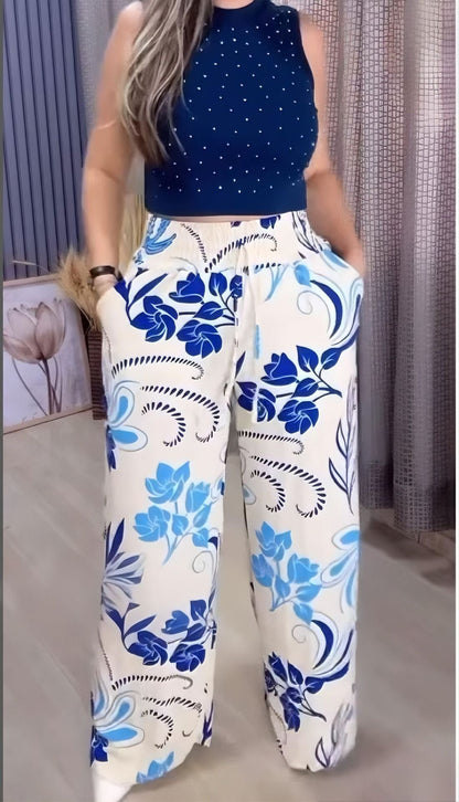 2025 Nyári új, nyomtatott széles szárú nadrágok