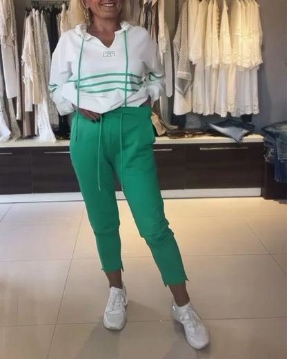 Csíkos mintás pulóver szett