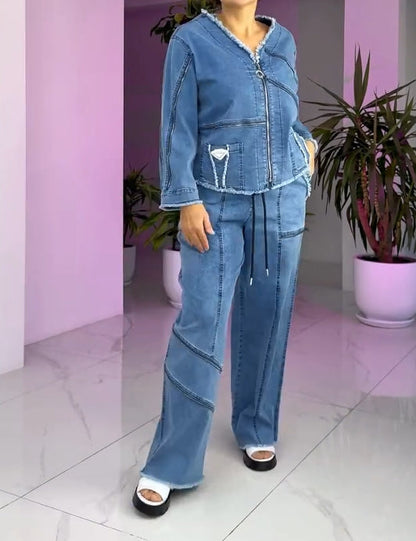 Női vintage farmer cipzáras öltöny