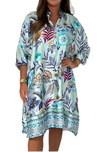 🌺Laza virágmintás ruha gombos V-nyakkal