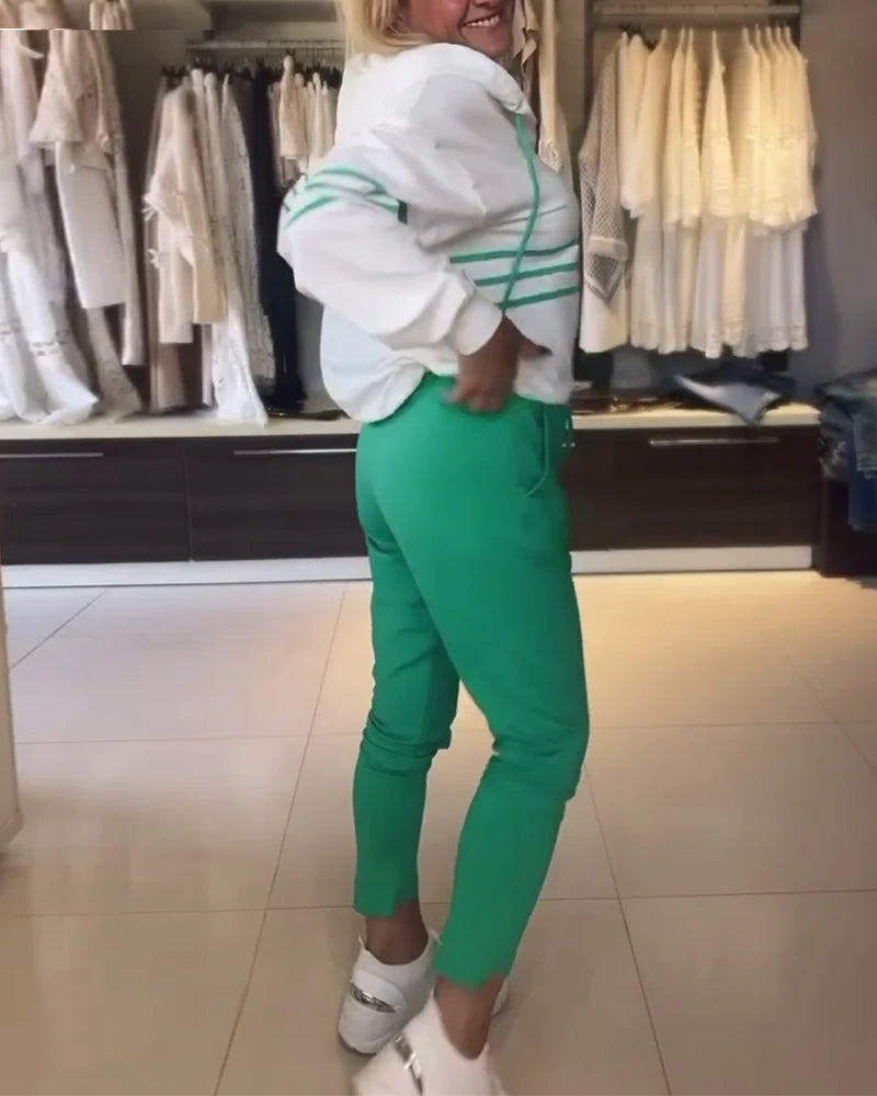 Csíkos mintás pulóver szett