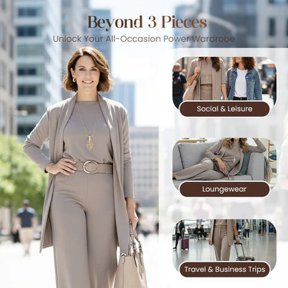 ⏳Specjalna oferta ograniczona czasowo⏰Elegancki 3-częściowy komplet zawierający długi kardigan, top i spodnie💞