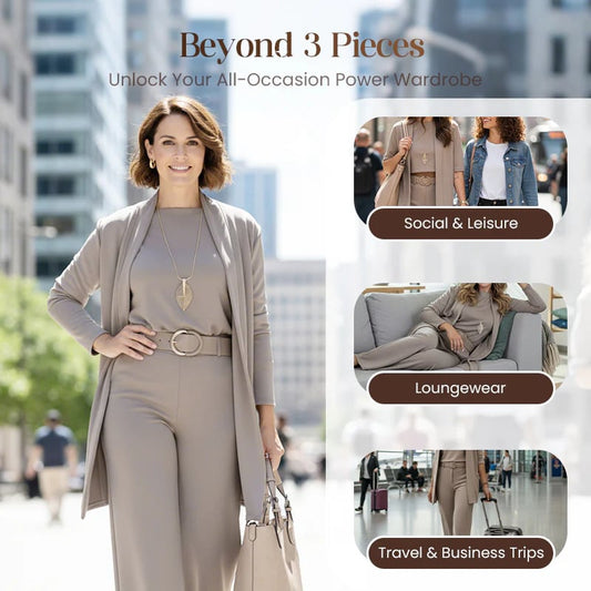 ⏳Specjalna oferta ograniczona czasowo⏰Elegancki 3-częściowy komplet zawierający długi kardigan, top i spodnie💞