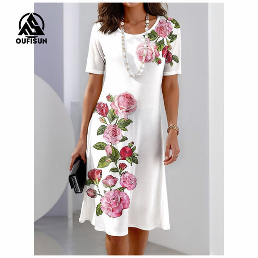 Divatos virágmintás rövid ujjú maxi ruhák Pillangós virágos hosszú ruha