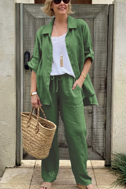 Kétrészes alkalmi ingkészlet pamutból és lenből