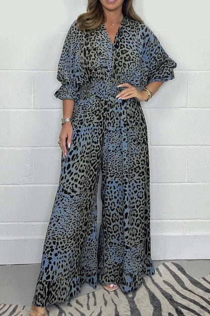 🔥🐆Utolsó napi akció👗Leopárdmintás alkalmi bő jumpsuit