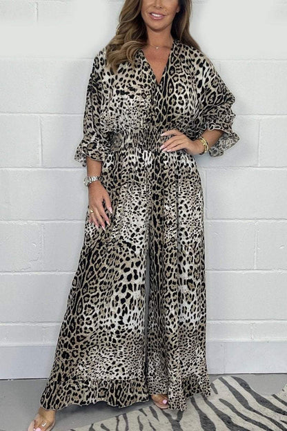🔥🐆Utolsó napi akció👗Leopárdmintás alkalmi bő jumpsuit