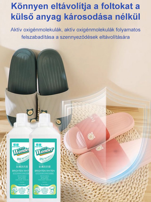 Sárga folteltávolító, élénkítő, oxigénnel aktiválható, fehérítő és tisztító folyadék