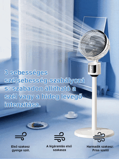 Halk nélküli, energiatakarékos, körkörös forgású álló ventilátor