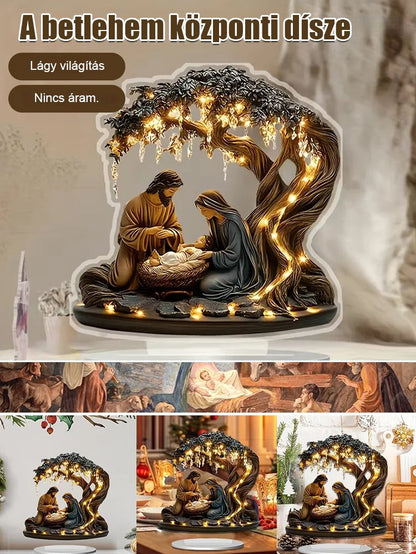 Újszülött lapos asztaldísz karácsonyi jelenettel