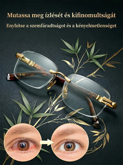【Kézzel csiszolt】Bambuszlevélzöld természetes összetevős kristály olvasószemüveg