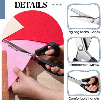 ✂️🧵 Kézzel tartható professzionális szabó olló recés (hullámos) éllel, 3 mm, 5 mm és 7 mm méretben kapható, különféle szövetek, papír és textíliák vágására alkalmas.