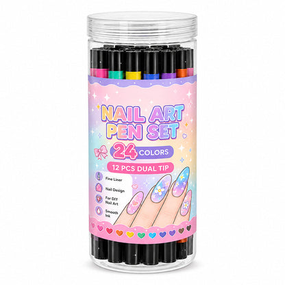 💅 KORLÁTOZOTT IDEIG 50% KEDVEZMÉNY! 💥 24 db színes, kétvégű körömdíszítő toll készlet – kreatív, szalonminőségű, könnyen elkészíthető saját kezűleg ✨