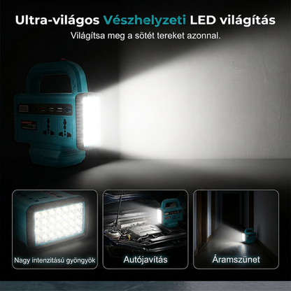 🔌 Hordozható teljesítményinverter LED munkalámpával