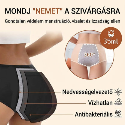 🍃 Magas derékú, elöl-hátul szivárgásgátló higiéniai bugyi, hatékonyan megakadályozza az oldalirányú szivárgást