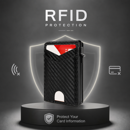 Vékony RFID pénztárca férfiaknak - kihúzható kártyatartó pénzcsipesszel és két dokumentumtartó rekesszel