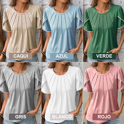 🔥Új női lezser egyszínű csipkés kerek nyakú póló