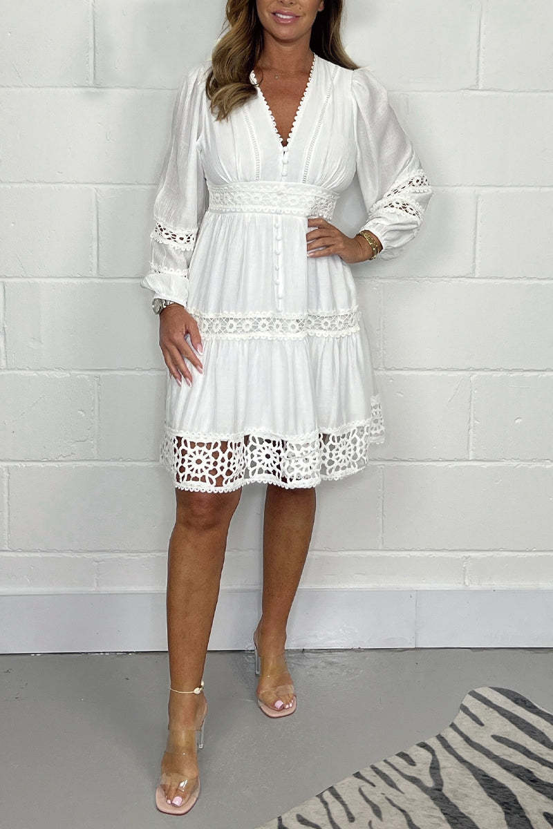 🌸Divatos és elegáns csipkeruha V-nyakkal