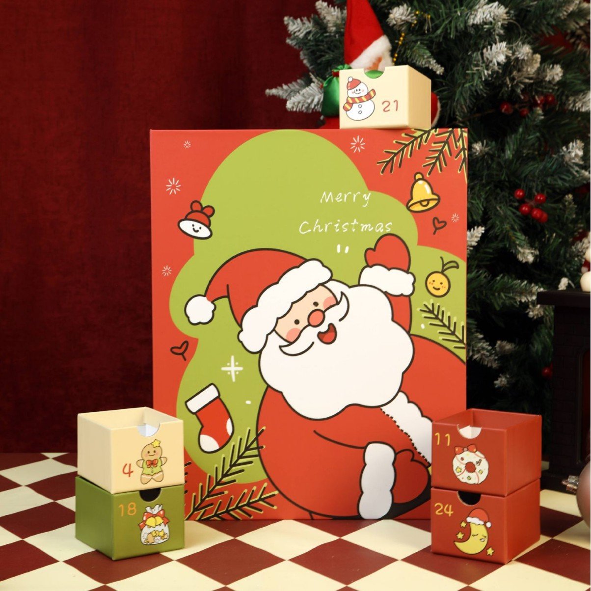 Rózsaszín Márvány Adventi Naptár 2025, 24 nap karácsonyig visszaszámláló doboz