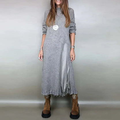 Valérie™ szett egy bájos szaténruhával és hosszú, kézzel készített pulóverrel / Időtlen elegancia minden részletében!