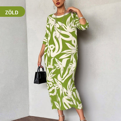 🌼Elegáns, bő, kerek nyakú, mintás női ruha