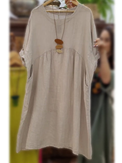 Női pamut és lenvászon zsebes ruha
