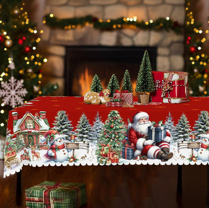 Prémium karácsonyi terítő – bájos Mikulás és rénszarvas motívum az örömteli családi pillanatokhoz