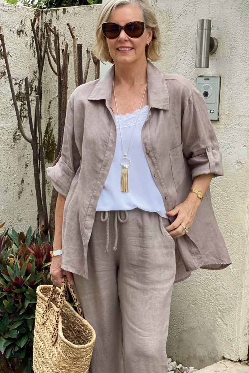 Kétrészes alkalmi ingkészlet pamutból és lenből