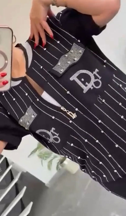 💎Kétrészes szett cipzárral és kristályokkal