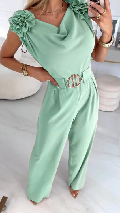 Női nyári ujjatlan overál 3D virágmintával és V-nyakkal