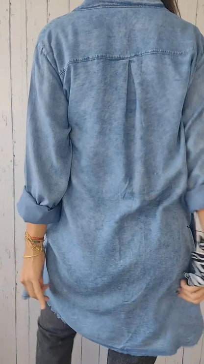 Kényelmes farmer ing hosszú kabáttal