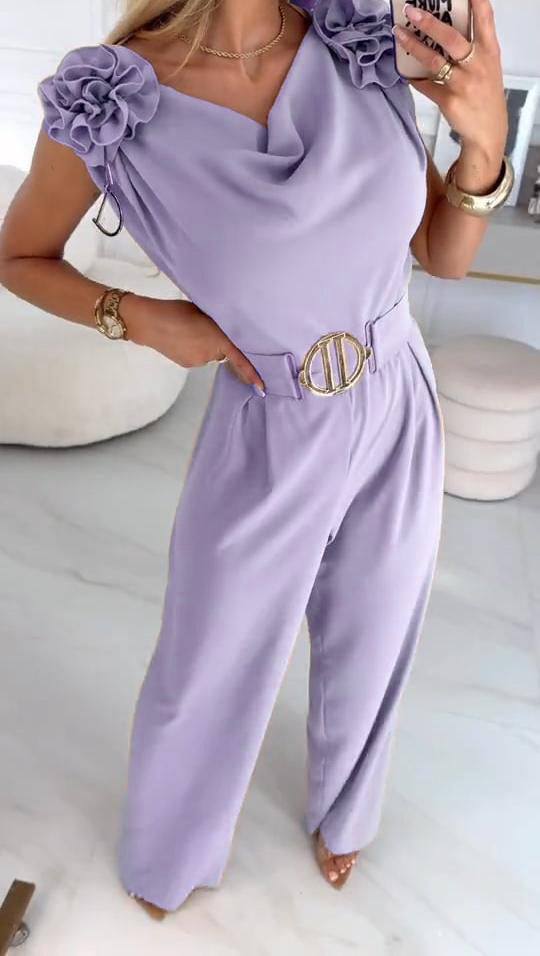 Női nyári ujjatlan overál 3D virágmintával és V-nyakkal